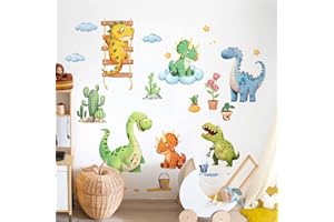 Decvictor Adesivi Murali Terra dei Dinosauro Acquerellato Adesivi da Parete Cactus Cute Cartoon Dino Giocare Adesivo Muro Decorativo per Bambini Camera da Letto Stanza Della Scuola Materna Muro