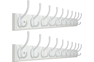 WEBI Appendiabiti da Parete,97cm Lungo Attaccapanni da Muro con 10 Ganci,Appendiabiti da Muro Legno,Appendino da Muro per Cappotto,Giacche,Bianco,2 Pezzi