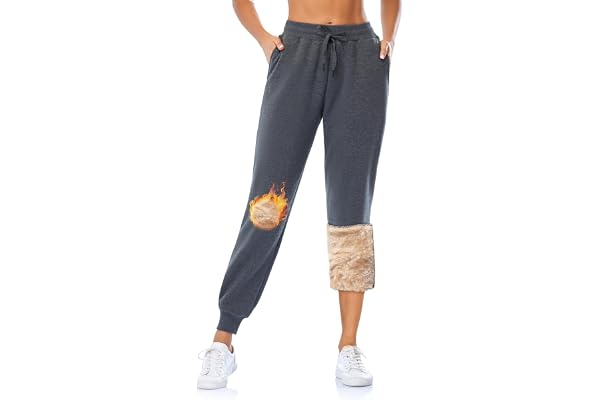 MOVE BEYOND Pantalon de Jogging en Polaire Femmes avec 2 Poches Longue Pantalon de Chaud Doublé en Sherpa avec Cordon Sweatpants Hiver