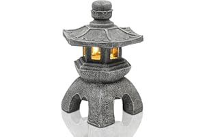 Yeomoo Statue de Pagode Solaire Decoration Jardin Exterieur: Pagode Lanterne Solaire Figures de Jardin Zen Décoration Cadeaux pour Femme Homme pour Balcon Terrasse étanche Lampe Solaire Jardin Gris