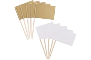 SEABABOO 200PCS Stuzzicadenti Bandiera Cupcake Topper Vuoto Bandiere Stuzzicadenti Marcatori bandiere vuote stuzzicadenti Bandierine Stuzzicadenti in Legno Stecchino Compleanno Decorazione Articoli