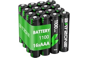 BATZONE Rechargeable AAA Batteries 16 Piece, 1200 Tech AAA Batteries, NI-MH 1100mAh AAA Battery, Low Self-Discharge 1.2V AAA Battery, with 2 x Battery Protection Boxes