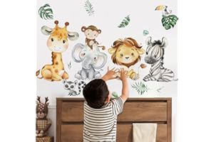decalmile Pegatinas de Pared Animales de la Jungla Vinilos Decorativos Safari Elefante Jirafa León Adhesivos Pared Habitación Infantiles Niños Bebés Guardería