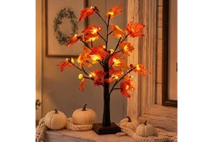 Höstdekoration lönnlöv trädlampa, 60 cm höstdekoration ljusträd med timer | 24 LED-bordslampor med lönnblad, lönnlöv, ljusträd varmt vitt för vardagsrum, bord, halloween, inomhusdekoration