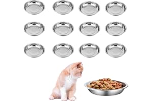 E-YIHESZ Cat Bowls Whisker Friendly, Shallow Wide Flat Cat Food Bowls Stainless Steel,Metal Cat Dishes Whisker Fatigue Relief,Replacement Basic Cat Plates for Elevated Stand,Dishwasher Safe (12PCS)