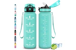 Grsta Borraccia 1 litro, Borraccia con Cannuccia, Senza Perdite, Borraccie Palestra, Con Slogan Motivazionale, Borraccie Graduata, Facile da Pulire, Borracce per Viaggio, Campeggio, Escursionismo