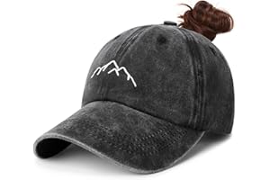 Hebenie Ponytail Baseball Cap for Women - Washed Ladies Baseball Caps Cotton Vintage High Bun Pony Embroidered Classic Adjustable Ponytail Cap