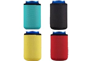 TOUMETT 4 Pcs Non-Slip Insulated Can,Beer Cooler,Can-Cooler,Beer-Cooler Sleeve,Insulators Bottle Drink Holder, Machine Washable for Party Events Holiday Decorations Supplies,Four Colours,Portable and Durable