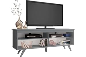 Madesa Mueble de TV Moderno, Mesa de Salón con 4 Estantes de Gran Almacenaje para Televisores de hasta 65 Pulgadas, 150 x 38 x 58 cm, Madera - Gris