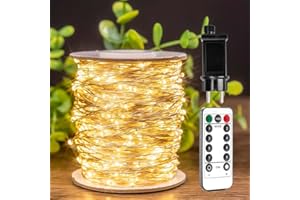 ZELUXDOT Luces de Hadas LED Enchufables 50m, espacio de 5 cm entre luces, luces de cadena impermeables blanco cálido 1000 LEDs con control remoto para decorar la sala de estar, trasero,boda o Navidad