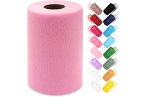 Ableme Deco Tulle Fabric Roll 6 Inches x 100 Yards (15cm x 91m) Tulle for Tutu Skirts Pom Poms Gift Wrapping Baby Shower Wedding Decor (Pink)