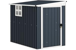 Outsunny Casetta da Giardino 2.6m² in Acciaio Zincato con 2 Prese d'Aria e Finestra Trasparenti, Capanno Porta Attrezzi con Tetto Inclinato, Porta Bloccabile, Impermeabile e Anti UV, Grigio Scuro