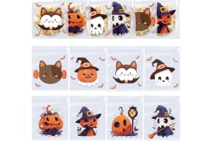 MOMAHUA 200 st halloween kakväskor, 10 x 10 cm självhäftande klar godisväska, godis kakpåsar fest presentväska, halloween godis för festtillbehör