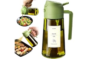 TrendPlain Spruzzino Olio per Friggitrice Aria 470ml, Dosatore Olio 2 in 1, Oliera Spray per Cucina, Insalata e Aceto, Accessori Cucina con Etichette e Protezione dalla Luce - Verde