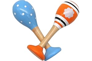 PREMYO Sonaglio Neonato Maracas - Giocattolo per Bambini Legno - Gioco Montessori Musicale Bebè - Blu Arancio