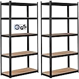 Arebos Set di 2 scaffali per carichi pesanti, 180 x 90 x 40 cm, colore nero, 5 ripiani, scaffalatura da officina, scaffale pe