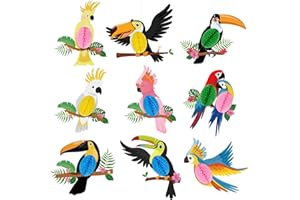 HONMOK 9 Stück Tropische Vögel Dekoration Seidenpapier Hawaii Papageien Deko Hawaiisch Tukane Papagei Hängend Dekoration Tropical Party Deko für Sommer Tiki Party Dschungel Hawaiian Luau Party