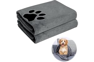 UOCAI 2 sztuki ręczników dla psów, bardzo chłonne, dla psów, akcesoria dla psa, chusta na szyję z mikrofibry, szybkoschnące, dla kotów, psów lub innych zwierząt domowych, 75 x 35 cm, szare