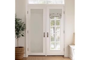 PONY DANCE French Door Curtain – Thermal Blackout Door Curtains with No-Drill Installation, Tie-Up Design Privacy Room Darkening & Windproof Window Shade, W26 x L69 inch, Natural, 1 PC