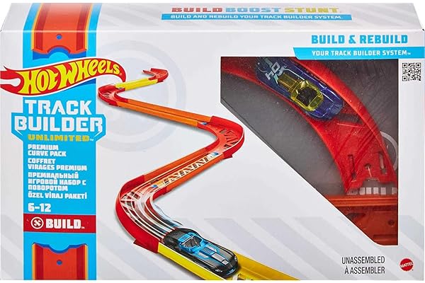 Hot Wheels Track Builder Unlimited Coffret Virages Premium avec connecteurs et Une Voiture Incluse, Jouet pour Enfant, GLC88
