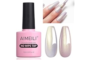 ‎AIMEILI AIMEILI Glitzer Top Coat Perlmutt 10ml No Wipe Top Coat Pearl Effect Nail Gel UV Perlmutt Überlack Pearl Top Coat Perlmutt Schimmer 012
