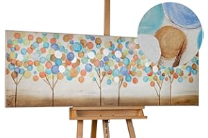 KunstLoft Leinwandbild | 100% HANDGEMALT | 150x50cm | Gemälde 'Buntes Herbstlaub' | Wald & Bäume | Bunt Weiß | Wandbild Wohnzimmer