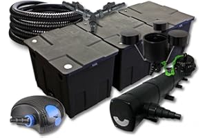 SunSun Kit de filtration de bassin 90000l avec 72W Stérilisateur et 100W éco Pompe 25m Tuyau Skimmer