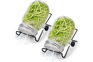 Retoteng Sprouting Jar Kit, 2pcs Wide Mouth Quart Mason Jars with Stainless Steel Screen Sprout Lids,with Stand, Seed Sprouts Growing Kit for Broccoli Sprout, Microgreens, Alfalfa, Mung Beans