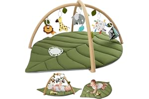 Begally Leaf Shaped Baby Gym Play Mat with Detachable Toys for 0-36 months | Tummy Time Mat for Engage Baby 6 Senses and Motor Skill Development, Machine Washable Play Mat (Green)