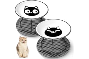 Ciotole per Gatti Rialzate FoiiLiio 2 Pezzi Ciotola Rialzata per Gatti Ceramica con Supporto e Pad Antiscivolo Piatto, per Cibo e Acqua
