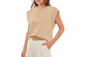 PANOZON Mujer Camisetas sin Mangas Camiseta de Manga Corta de Rayas Lisas Cuello Redondo sin Mangas Top básico Informal Corte Holgado