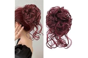 SHANGXIU chignon finto per capelli Hair Extension Ponytail Estensioni di Capelli Veri Ricci Pezzi di Capelli Ondulati Updo Coda di Cavallo Ciambella per Capelli Chignons Accessori per Capelli (nero/bugrundy)