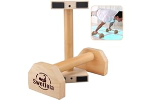 SWETFELA Parallettes, 2 Poignées De Pompes ParallèLes En Bois, Calisthenics, Poignées Antidérapantes, Barres Parallèles De Gymnastique, Barres Parallèles Pour L'IntéRieur Et L'Extérieur Pour La Calisthénie