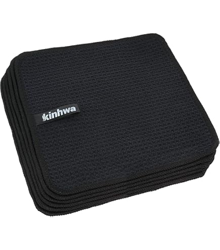 TESSTSY 6 stuks theedoeken, wafelstructuur, zwart, 20 x 20 cm, microvezel theedoeken, wafelpique, absorberende katoenen wafeldoeken, zachte barista- doek voor keuken, raam, glas, badkamer