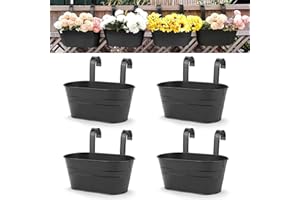 OGIMA 4pcs Hanging Flower Pots, Metal Iron Wall Planter Indoor/Outdoor for Railing Fence Balcony Garden Home Decoration with Detachable Hooks, 4x Black
