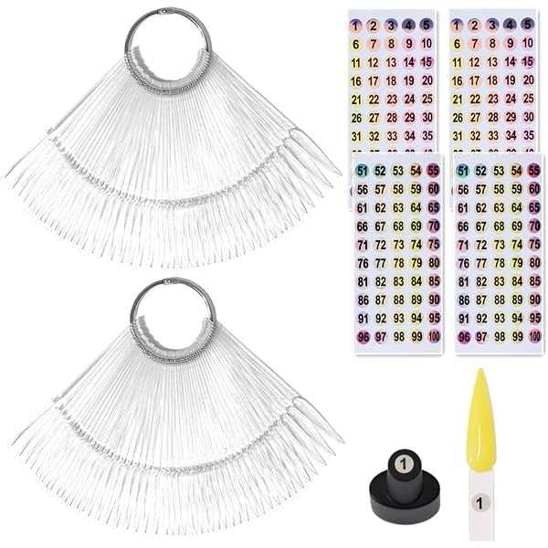 3er Set Tipfächer Stiletto – 36 Präsentations-Stäbchen Transparent Mit Metallring Für Nail Art
