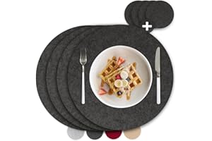‎SMØLA smøla 8-teiliges Premium Filz Tischset - Rund inkl. Untersetzer I Platzset Abwaschbar Grau I Platzset Abwischbar, Platzdeckchen Set mit Filzuntersetzer für Teller, Gläser I Tischdeko Winter, Anthrazit