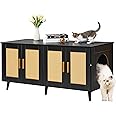 VEVOR Cat Litter Enclosure for 2 Cats, Hidden with Rattan Decorated Doors, Wooden Cat Cabinet Fit Most Litter Box, 47.2"L x 19.7"W x 21.7"H, Black