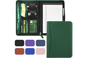 Gorbado Small Portfolio Organizer, A5 Zippered Business Portfolio, Junior Padfolio Folder Binder for Women & Men, 5 x 8 Writing Pad Included, Green