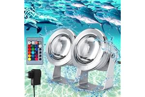 Lot de 2 Projecteur Submersible à LED, 5050 RGB Étanche IP68 Éclairage Sous-marin, Projecteur LED pour Éclairage Extérieur de Jardin avec Télécommande et Cordon D'alimentation 2M DC12V