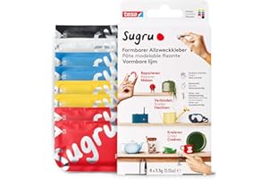 tesa® Sugru uniwersalny klej formowalny – wszechstronna silikonowa guma do napraw, klejenia i mocowania bez wiercenia – ośmiopak, 8 x 3,5 g, kolor: czerwony, niebieski, żółty, czarny & biały
