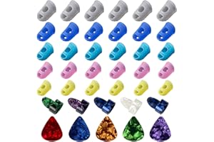 AUGSUN 30Pcs Protège Doigts en Silicone avec Médiators pour Guitare Électrique, Médiators du Pouce et du Doigt, Doigtier Caoutchouc pour Guitare, Ukulélé
