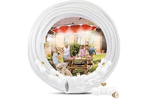 DASJD Brumisateur Extérieur, 6/9/12/15/18 m Kits d'irrigation Système de Brumisation, Idéal pour Parasol, Gazebo, Piscine, Serre, Jardin,Blanc,18m/59.1ft