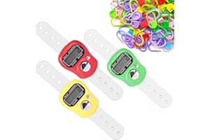 AQSQWQ 3 Piezas Contador de Dedos, Contadores Electrónicos De Dedos, Reiniciable con Pantalla Digital Contador, Contador De Dedos Digital para Tejido Filas Punto Ganchillo, Rojo, Amarillo, Verde