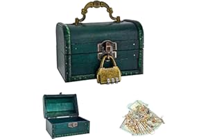 GOIEHIR Cofre del tesoro de madera retro con cerradura, para decoración y almacenamiento (11,8 x 8 x 8 cm)