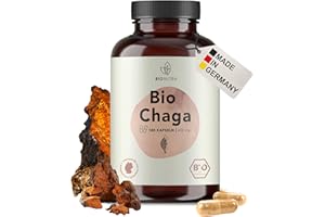 BIONUTRA® Gélules de Chaga bio hautement dosées, 1200 mg/jour, contrôlées résidus, fabrication allemande, véganes, sans lactose ni gluten, sans additifs, champignon Chaga bio, 180 pièces x 600 mg