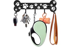 SIRHOLDEER Dog Lead Holder for Wall, Dog Gifts for Women Men Idea - Dog Harness, Collar, Stake and Coat Holder - Small and Medium Dogs - Key Hooks Wall Mounted - Black Metal Key Racks for Dog Leash