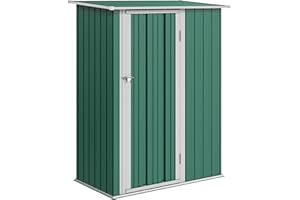 Outsunny Caseta de Jardín 1,07 m² 142x84x189 cm Cobertizo Exterior Metálico con Puerta Cerradura y Orificios de Drenaje para Almacenamiento de Herramientas Verde