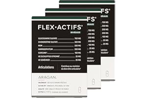 ARAGAN | Synactifs Lot de 3 Flexactifs | Complément Alimentaire Bien-Etre Articulaire | Glucosamine, Harpagophytum, Curcuma, Eucalyptus et Zinc | 180 gélules | 3 mois prise | Fabriqué en France