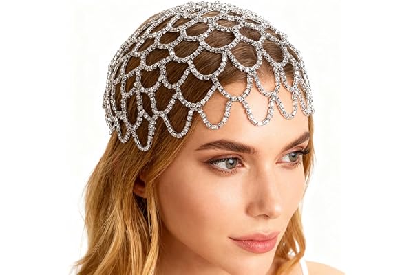 GORGECRAFT 1920-tals kristallkåphuvudbonad blomrhinstenhuvudkedja silver glada 20-tal Great Gatsby håraccessoarer hårkedja hatt för brud cosplay Halloween konst dekor fest (med 2st hårspänne)